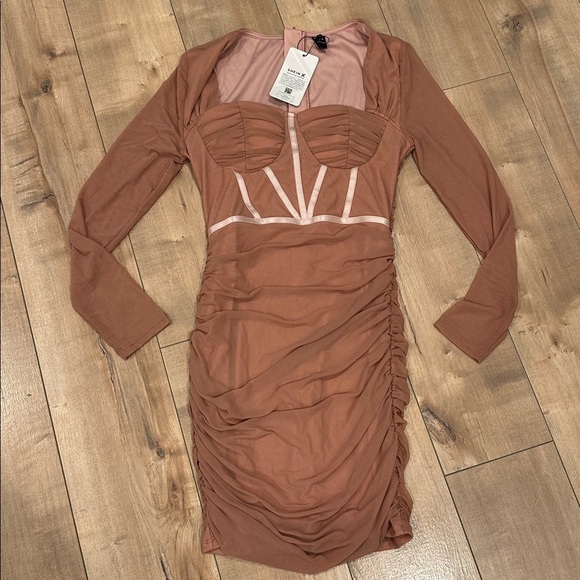 4/$25 NWT SHEIN TrendsL'Amorae Ruched Mesh Bustier Bodycon Dress Dusty Pink Sz L - Picture 7 of 12